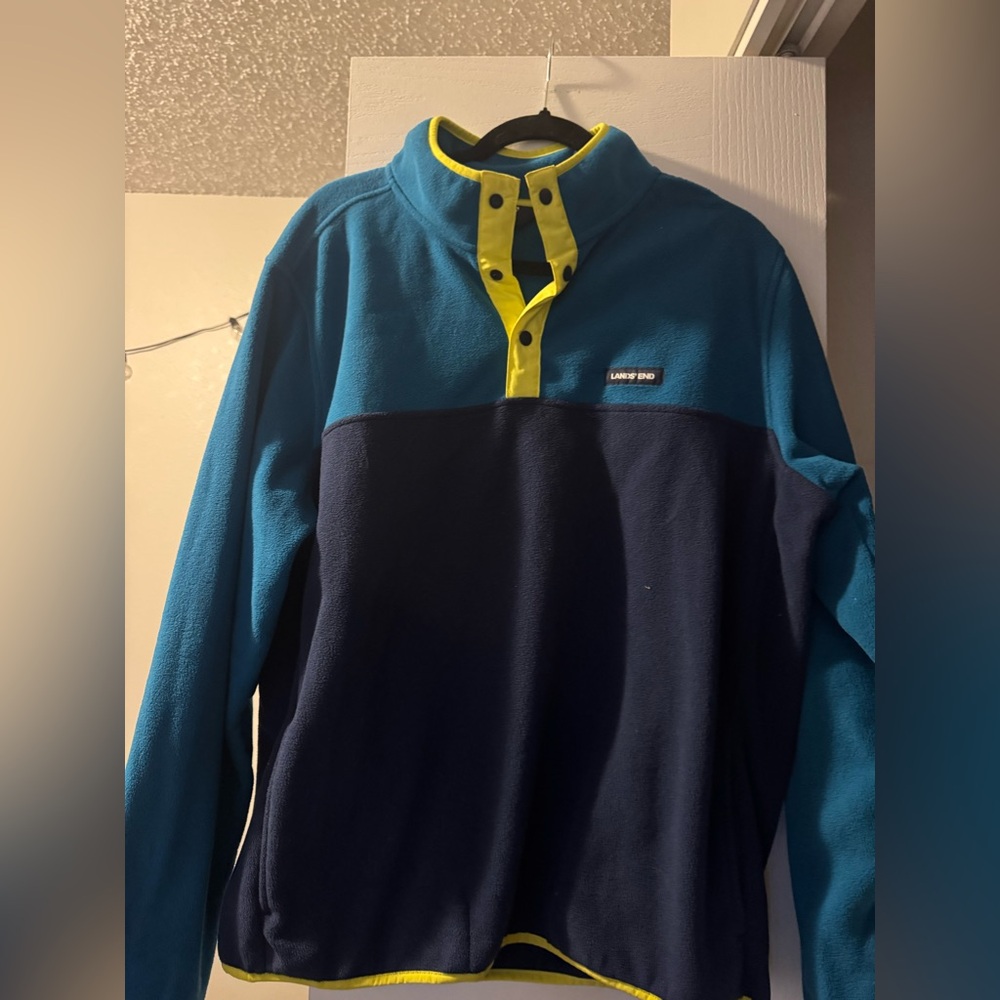 Lands' End Teal and Yellow Fleece Top